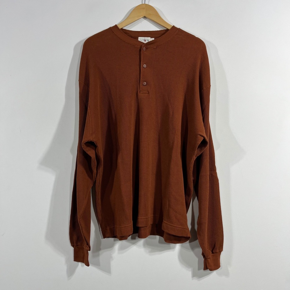 J.Crew Oarsman Waffle Knit Henley Shirt Preppy y2k Cotton Mens XL 90s Grunge